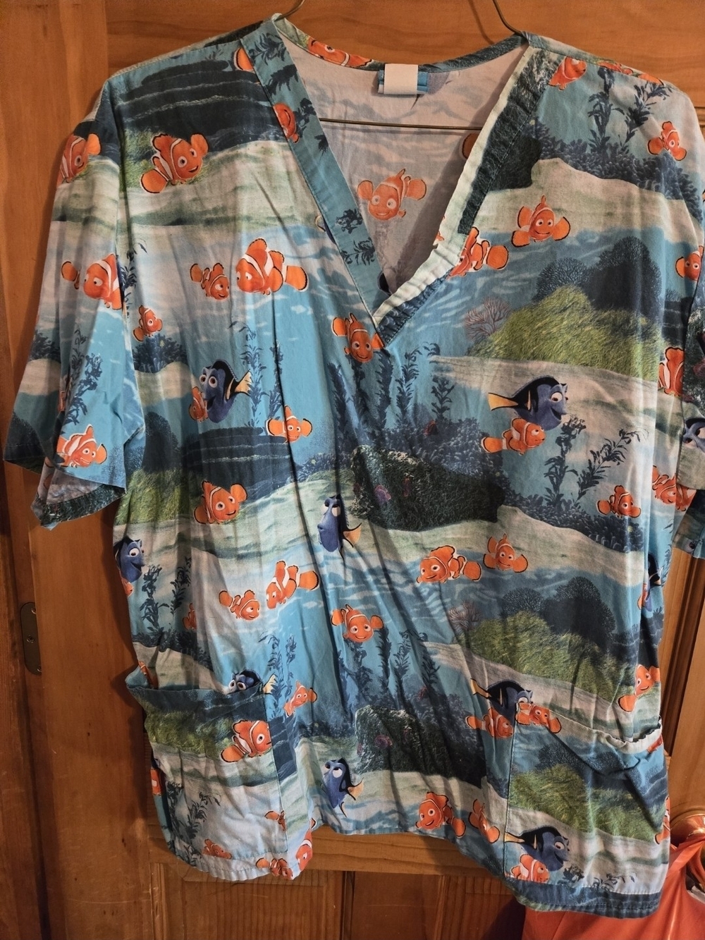 Blue Animated Nemo Print Scrub Top